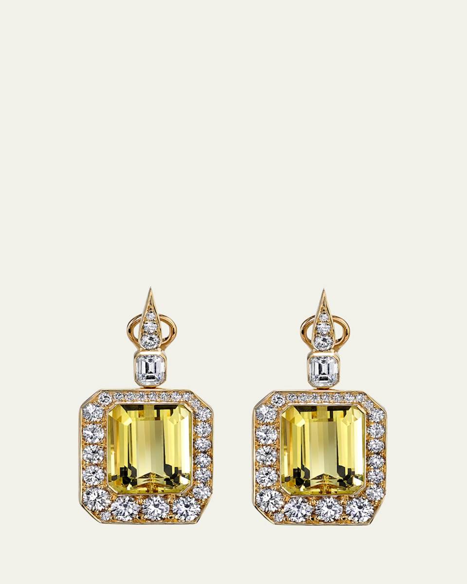 One-Of-A-Kind 18K Gold Compass Earrings with Beryl and Diamonds